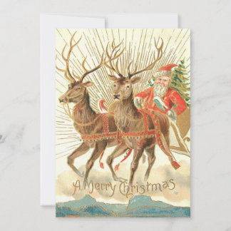 Vintage Christmas Santa and Reindeer Holiday Card