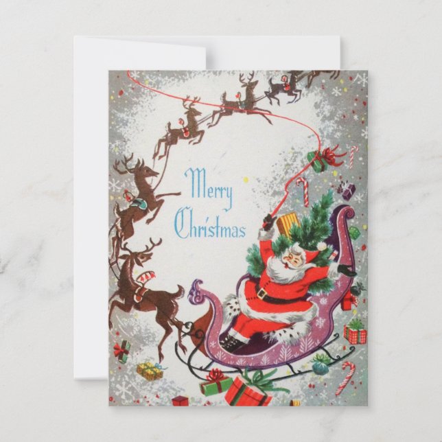 Vintage Christmas Santa And Reindeer Holiday Card (Front)