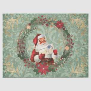 Vintage Christmas Santa and Wreath Decoupage Tissue Paper
