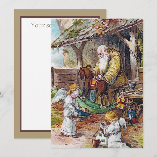 vintage Christmas Santa Angels add sentiment Card (Front/Back)