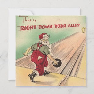 Vintage Christmas Santa Bowling Holiday Card