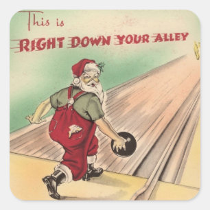 Vintage Christmas Santa Bowling Square Sticker