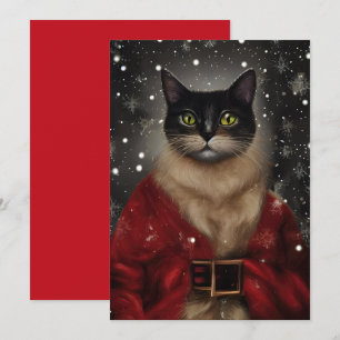 Vintage Christmas Santa Cat Flat Note Card
