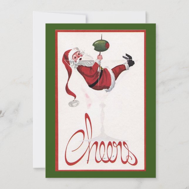 Vintage Christmas Santa Cheers Holiday Card (Front)