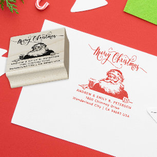Vintage Christmas Santa Chimney Address Typography Rubber Stamp