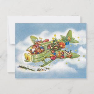 Vintage Christmas, Santa Claus Aeroplane Invitatio Invitation
