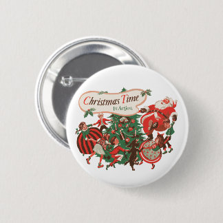 Vintage Christmas Santa Claus and Dancing Children 6 Cm Round Badge