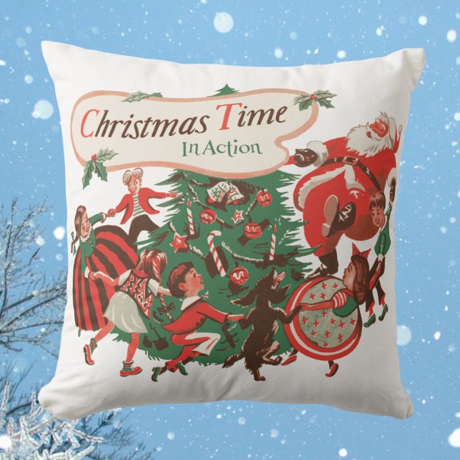 Vintage Christmas Santa Claus and Dancing Children Cushion (Creator Uploaded)