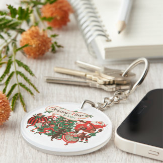 Vintage Christmas Santa Claus and Dancing Children Key Ring
