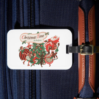 Vintage Christmas Santa Claus and Dancing Children Luggage Tag
