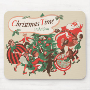 Vintage Christmas Santa Claus and Dancing Children Mouse Mat