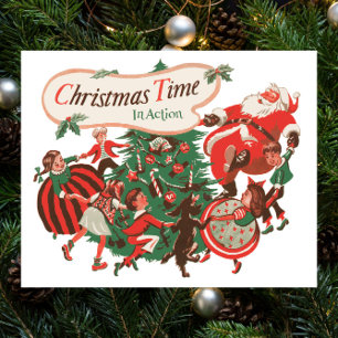 Vintage Christmas Santa Claus and Dancing Children Poster