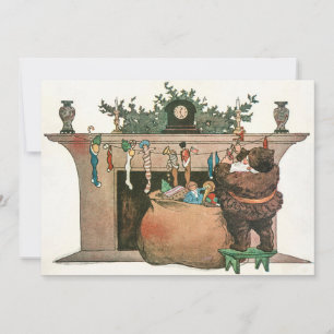 Vintage Christmas Santa Claus and Gifts Holiday Card