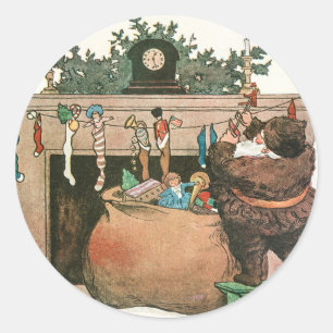 Vintage Christmas Santa Claus and Gifts Holiday Classic Round Sticker