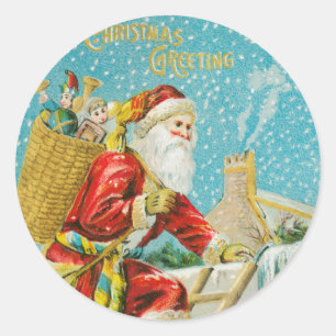 Vintage Christmas Santa Claus and Gifts Winter Classic Round Sticker