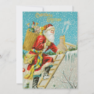 Vintage Christmas Santa Claus and Gifts Winter Holiday Card