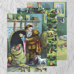 Vintage Christmas, Santa Claus and His Works Wrapping Paper Sheet<br><div class="desc">Vintage illustration Christmas holiday design featuring three different designs from the book Santa Claus and His Works. Published by McLoughlin Brothers in 1889. The story tells of Santa's workshop making toys for all the good little boys and girls around the world. This Victorian Era images show old jolly Saint Nicholas...</div>