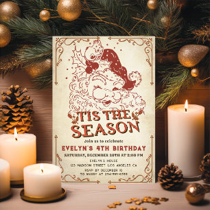 Vintage Christmas Santa Claus Birthday Party Invitation
