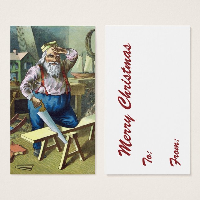 Vintage Christmas, Santa Claus Building Toys Saw (Front & Back)