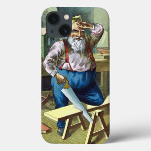 Vintage Christmas, Santa Claus Building Toys Saw iPhone 13 Case