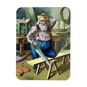 Vintage Christmas, Santa Claus Building Toys Saw Magnet