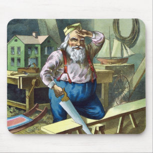 Vintage Christmas, Santa Claus Building Toys Saw Mouse Mat