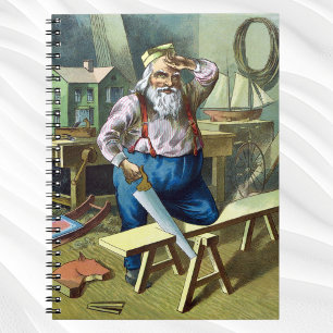 Vintage Christmas, Santa Claus Building Toys Saw Notebook