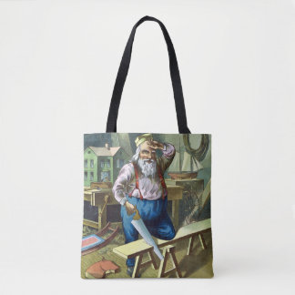 Vintage Christmas, Santa Claus Building Toys Saw Tote Bag