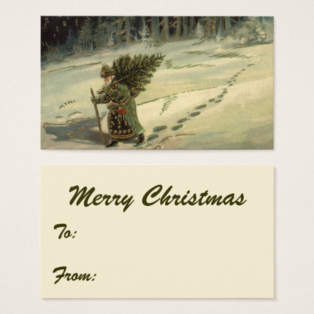 Vintage Christmas, Santa Claus Carrying a Tree (Front & Back)