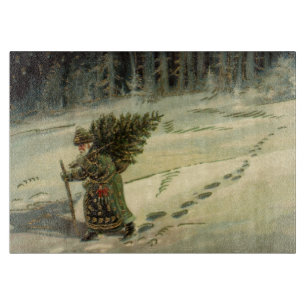 Vintage Christmas, Santa Claus Carrying a Tree Cutting Board