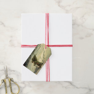 Vintage Christmas, Santa Claus Carrying a Tree Gift Tags