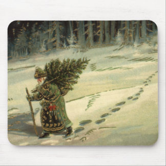 Vintage Christmas, Santa Claus Carrying a Tree Mouse Mat