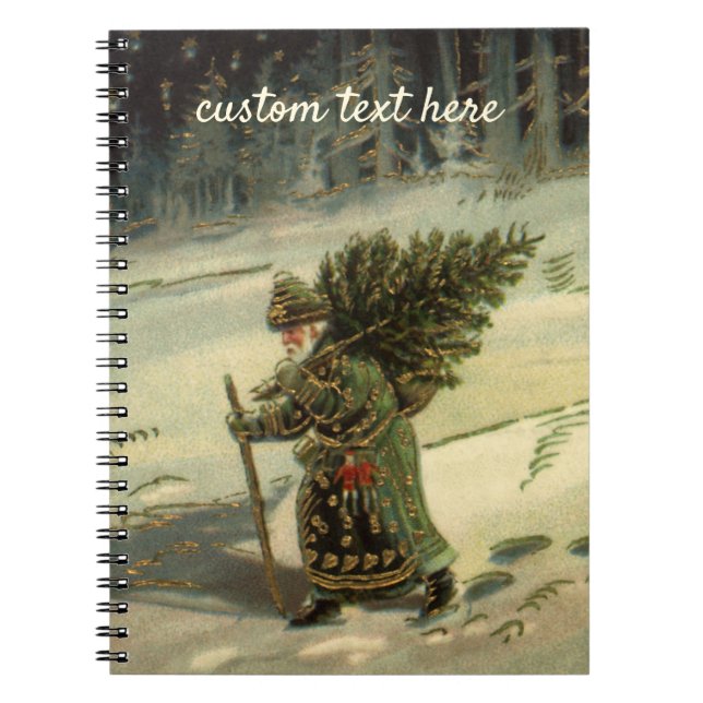 Vintage Christmas, Santa Claus Carrying a Tree Notebook (Front)