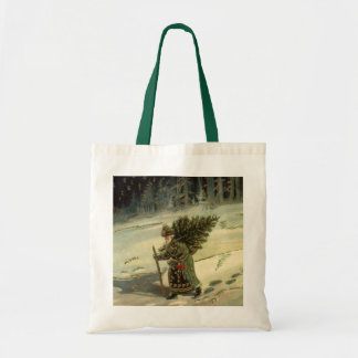 Vintage Christmas, Santa Claus Carrying a Tree Tote Bag