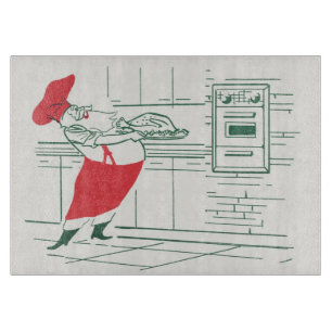 Vintage Christmas, Santa Claus Chef and Turkey Cutting Board