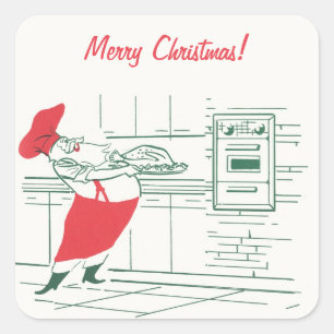 Vintage Christmas, Santa Claus Chef and Turkey Square Sticker