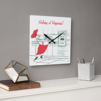 Vintage Christmas, Santa Claus Chef and Turkey Square Wall Clock