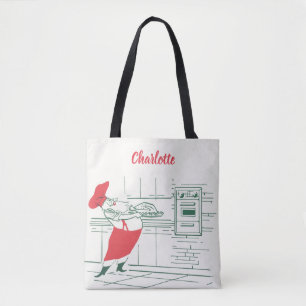 Vintage Christmas, Santa Claus Chef and Turkey Tote Bag