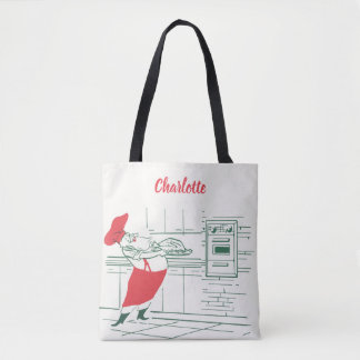 Vintage Christmas, Santa Claus Chef and Turkey Tote Bag