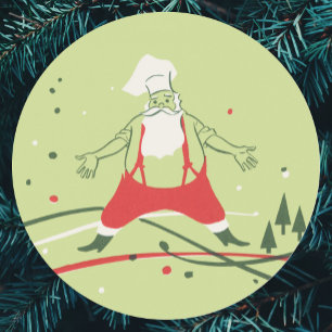 Vintage Christmas, Santa Claus Chef with Dinner Classic Round Sticker