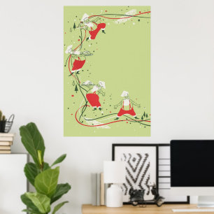 Vintage Christmas, Santa Claus Chef with Dinner Poster