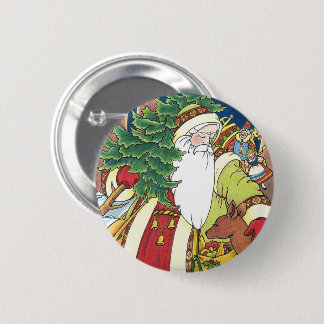 Vintage Christmas, Santa Claus Deer in Forest 6 Cm Round Badge
