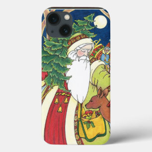 Vintage Christmas, Santa Claus Deer in Forest iPhone 13 Case