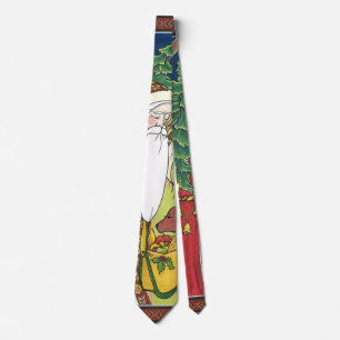Vintage Christmas, Santa Claus Deer in Forest Tie