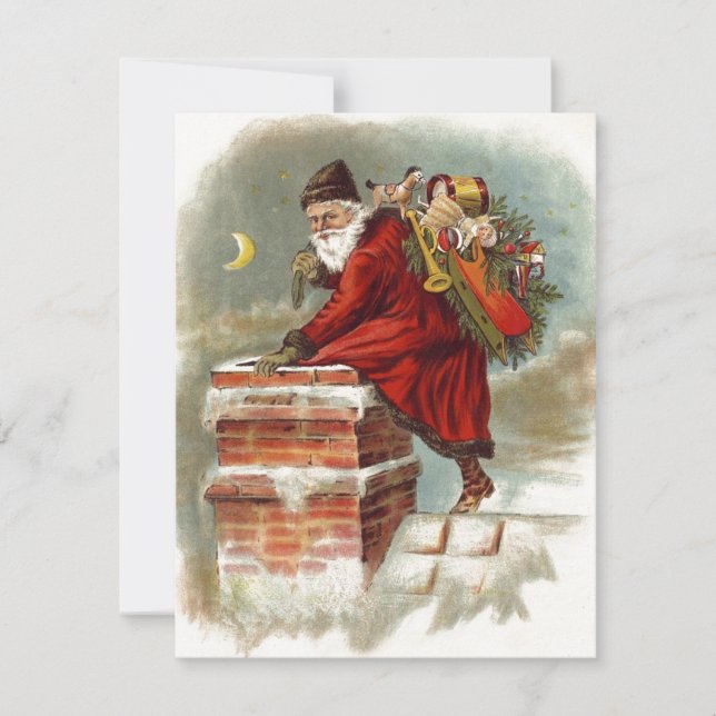 Vintage Christmas Santa Claus Down Chimney Invitation (Front)