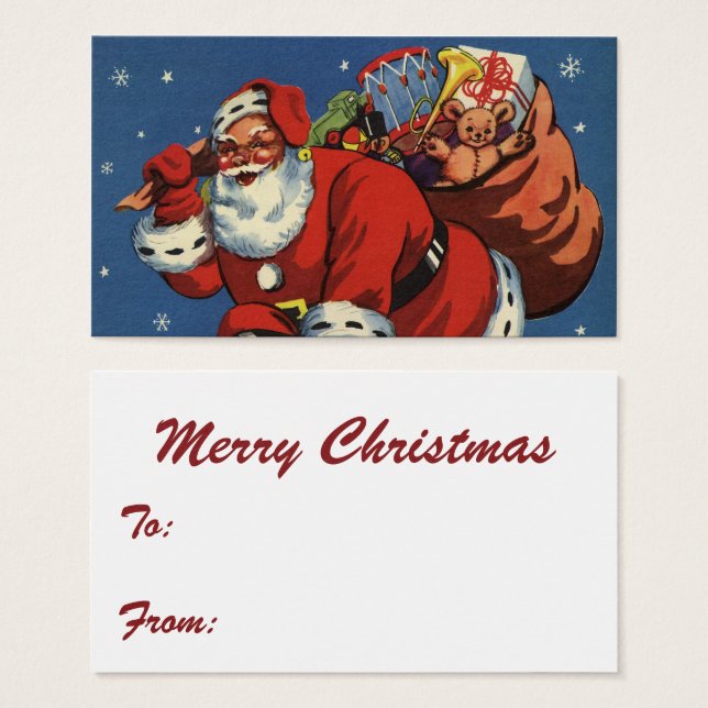 Vintage Christmas, Santa Claus Down Chimney w Toys (Front & Back)