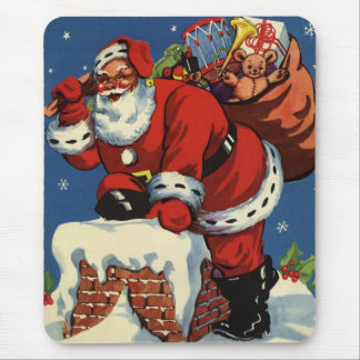 Vintage Christmas, Santa Claus Down Chimney w Toys Mouse Mat