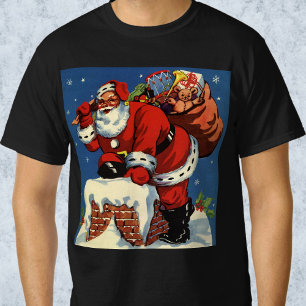 Vintage Christmas, Santa Claus Down Chimney w Toys T-Shirt