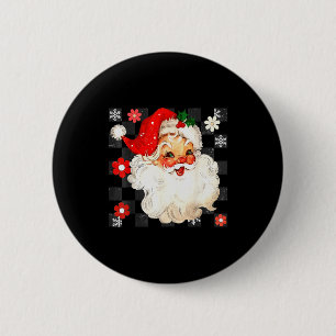 Vintage Christmas Santa Claus Face Checkered Old F 6 Cm Round Badge