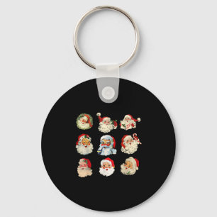 Vintage Christmas Santa Claus Faces Funny Old Fash Key Ring